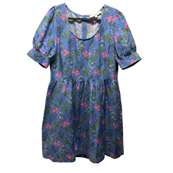 Loft Womens Blue Floral Dress With Puff Sleeves Size 10 - Picture 3 of 9